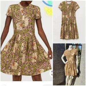 Morris Co H&M Floral Pimpernel All Over Print Button Up Pleated Dress Boho 6